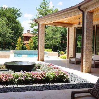 Outdoor Living Patio Fountain Pool Seating